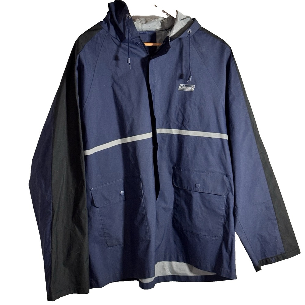 Coleman Rain‎ Jacket Med/Lg Vintage Vinyl/Nylon Full Zip Hooded Camping Fishing